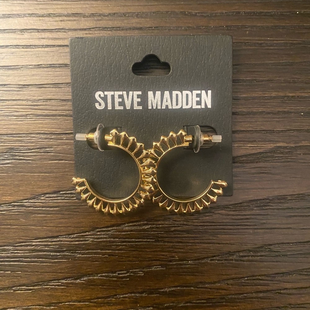 NEW Steve Madden gold embellished hoop earrings